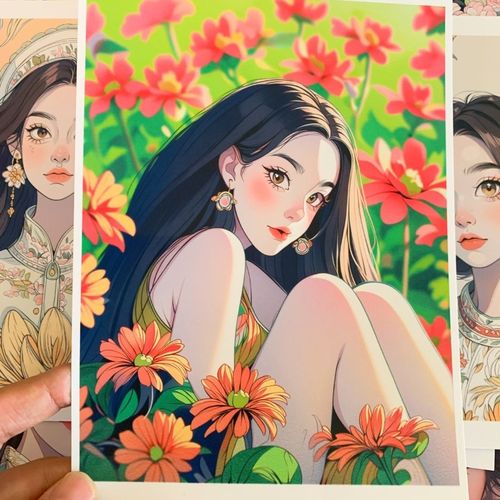 动漫中级时尚半身女孩临摹卡儿童创意美术明信片卡通人物范图照片