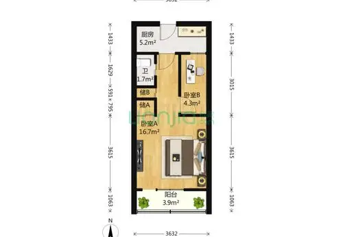 北京新明胡同2室0厅1卫40平米户型图说明北京新明胡同2室0厅1卫40平米