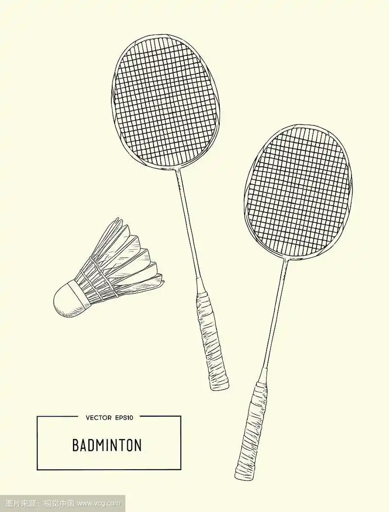 羽毛球拍和羽毛球素描