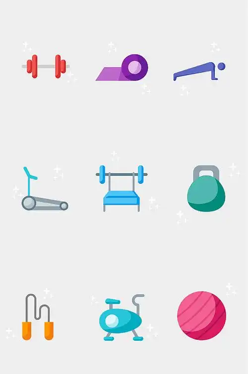 运动健身器械器材哑铃瑜伽垫矢量免扣元素
