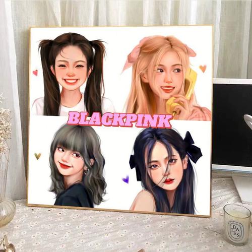 diy数字油画朴彩英blackpink卡通填充涂色手绘高颜值油彩装饰挂画