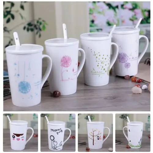 定制logo 创意陶瓷杯情侣简约水杯子大马克杯咖啡牛奶杯带盖勺