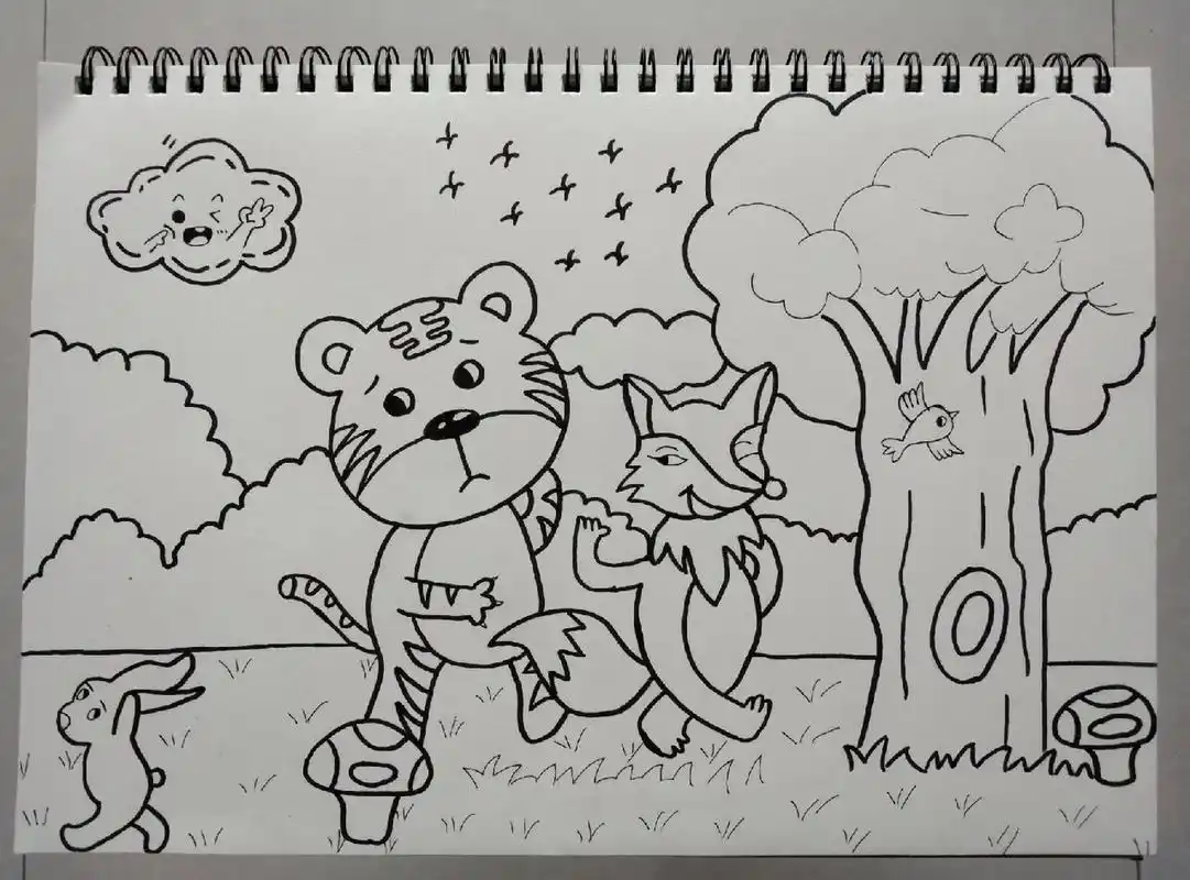 《狐假虎威简笔画》