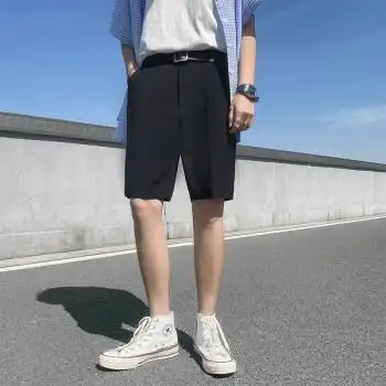 南极人西装短裤男薄款直筒五分裤男生休闲宽松冰丝凉感白色短西裤潮