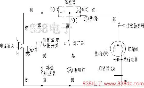电冰箱电路图-冰箱接线图-冰箱温控器接线-电路接法
