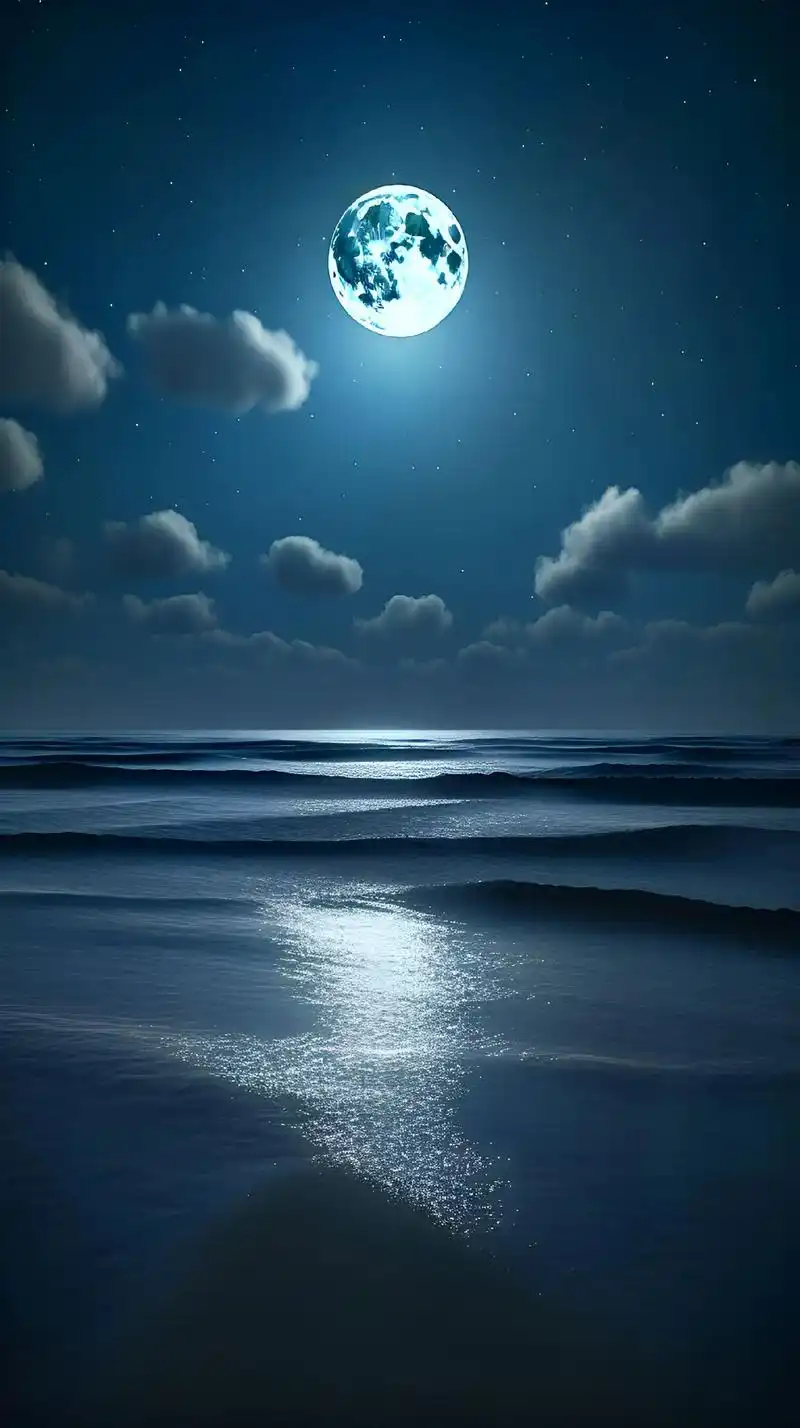 一轮圆圆的月亮从海平线升起.,静静地照耀着大海和沙滩.我感受 - 抖音