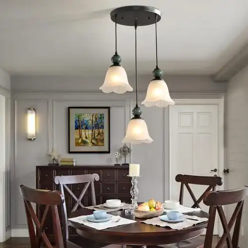 吊灯美式餐厅三头家用餐桌简约吧台陶瓷餐吊餐厅吊灯