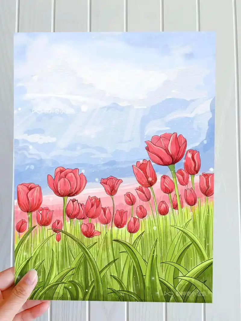 郁金香|马克笔|彩色手绘简笔画(内附教程.郁金香彩色稿图来啦 - 抖音