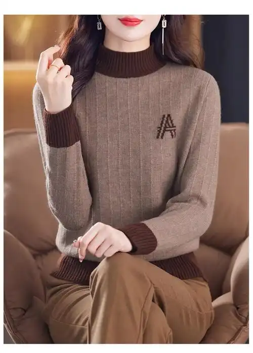 23秋冬新款洋气半高领内搭常规款套头毛衣女长袖针织打底上衣 - 17网