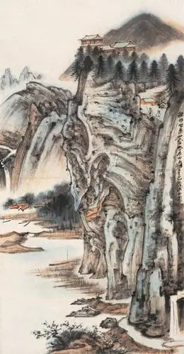 湖山清幽张大千山水画欣赏