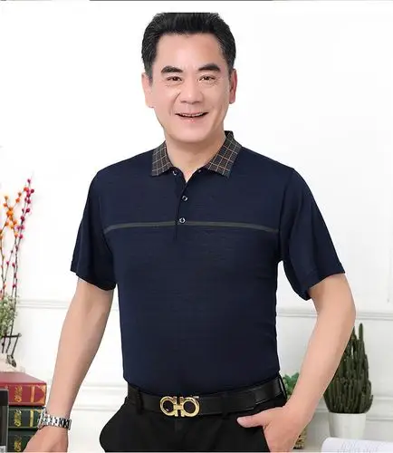 加大老年人t恤男2020夏季中年男士短袖t恤男装中老年薄款体恤衫商务