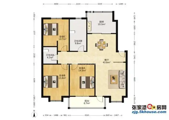 云盘三村三室一厅一厨一卫142平