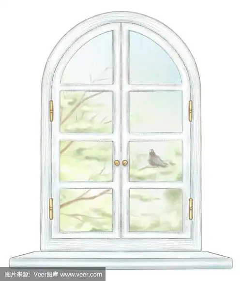 水彩和铅笔画的春天景观窗