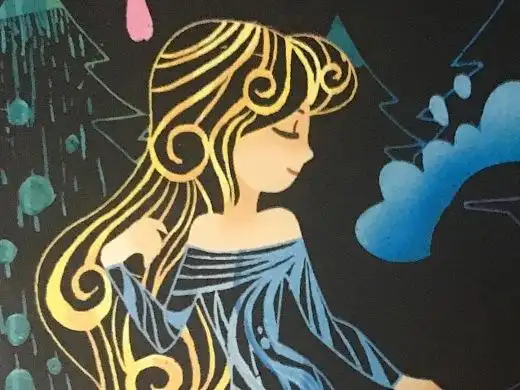 刮画-美女与狮子