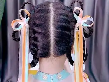 汉家古风发饰#创作灵感 儿童古风编发,7-12岁中长发都可以奥#儿童