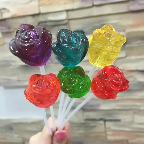 棒棒糖百嘉嘉尚长杆玫瑰花可爱创意造型糖果圣诞传统糖果