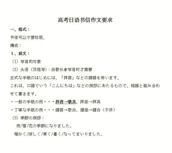 高考日语作文之书信文格式模板范文