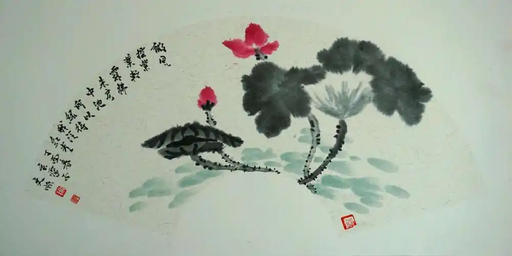 画家刘文顺老师荷花扇面作品欣赏!