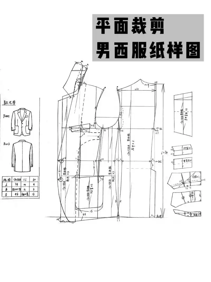 打版|男西服纸样图  四片身平驳领 平面裁 94