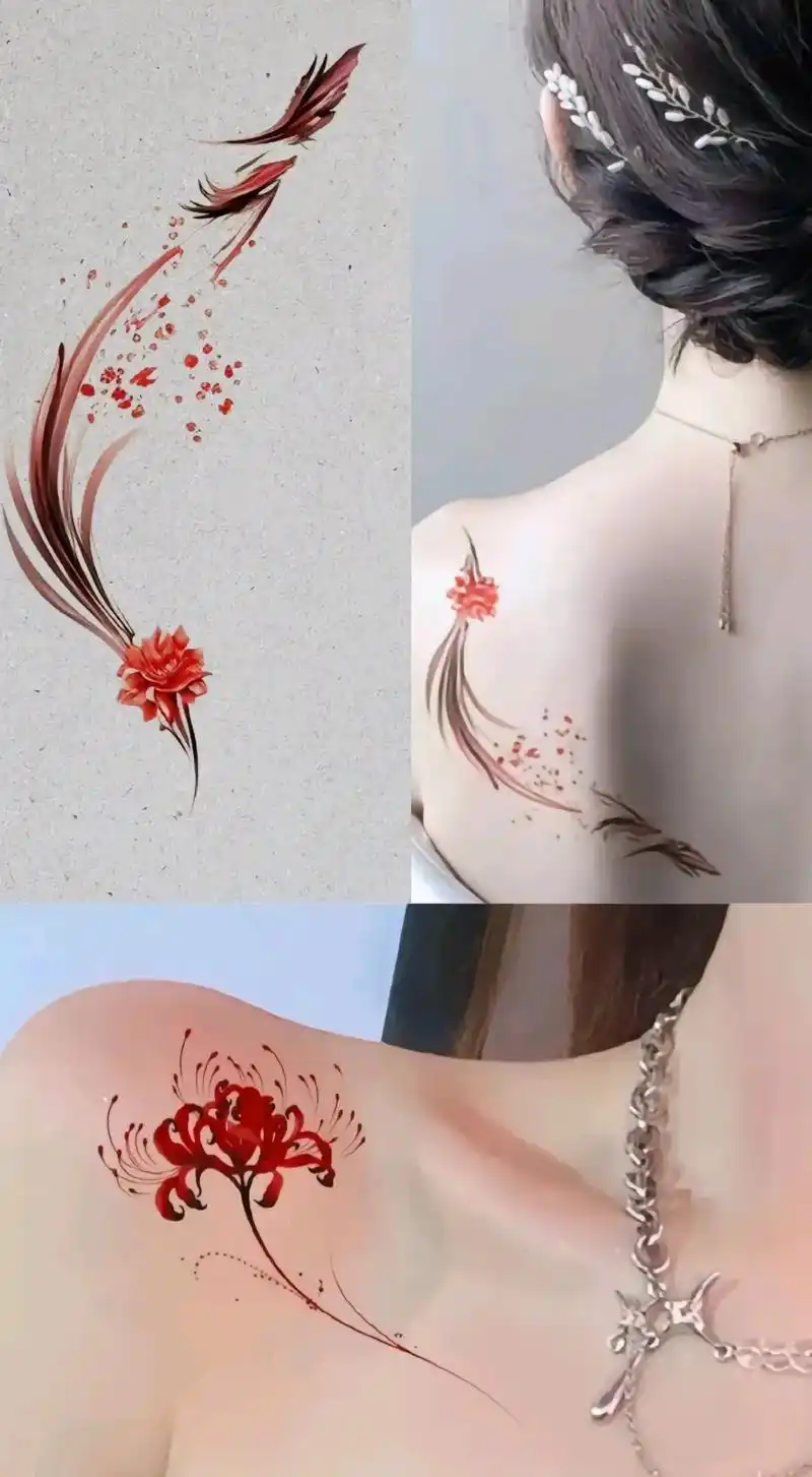 适合女生的彼岸花纹身图案.彼岸花纹身寓意着唯美,优雅,爱情, - 抖音