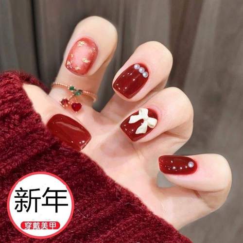2021新年指甲贴片短款网红色穿戴式直接贴的美甲成品秋冬季高级感