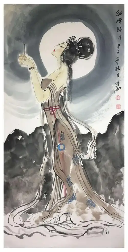 薛林兴 《貂蝉拜月》 人物画