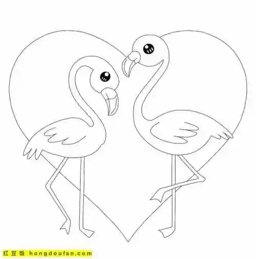 10张优雅愉悦的火烈鸟卡通涂色图片-红豆饭小学生简笔画大全
