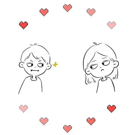 卡通人物简笔画情侣一人一半