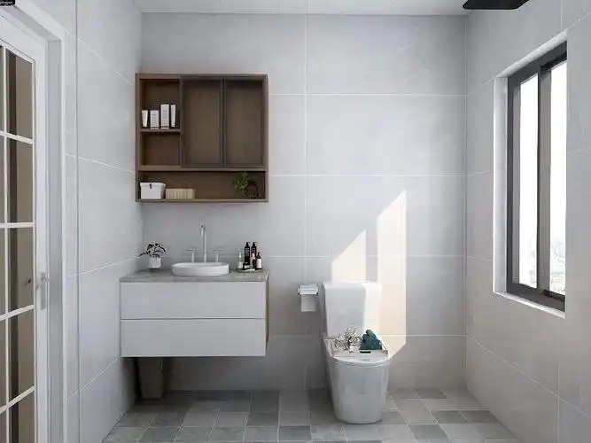 简单的拼花地砖和灰色墙砖都凸显出卫生间的价值,卫浴柜和马桶的位置