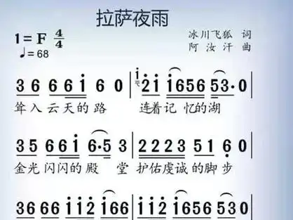 《拉萨夜雨》#歌谱 #简谱视唱 #动态歌谱