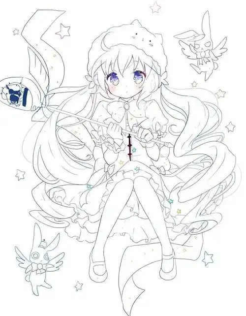 绘画素材分享线稿分享第2期新手练习动漫萝莉风少女线稿84p