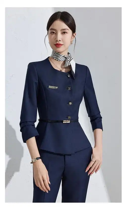 餐饮店服务员工装西服套装女秋冬新款通勤单排扣职业长袖西装外套