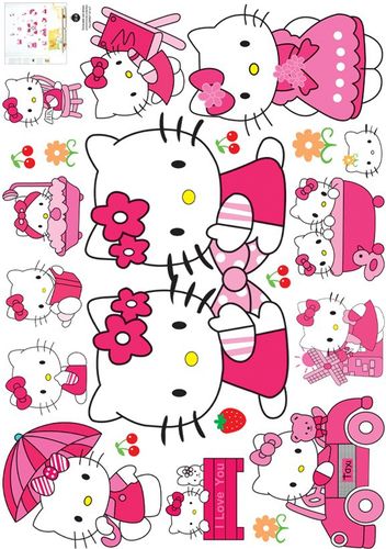 新款凯蒂猫hellokitty儿童公主女孩卧室背景自粘墙贴