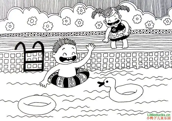 儿童画作品欣赏游泳,线描画_小鸭子儿童乐园