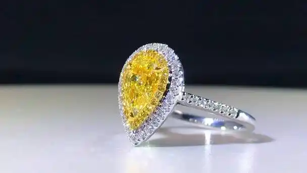 主石gia证书1.00克拉fy中彩黄i1水滴形黄钻戒指