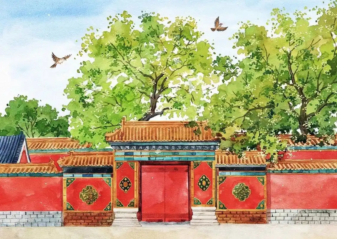 《故宫·夏》水彩手绘插画