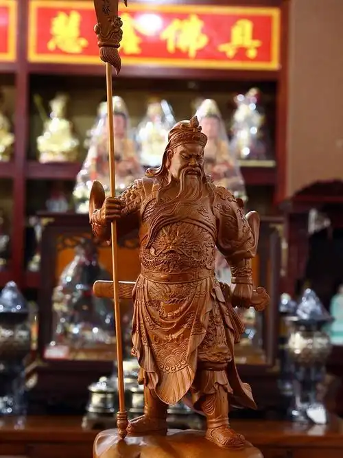 武财神关公像供奉摆件木雕雕像实木香樟木关羽关二爷神像 款二【到头