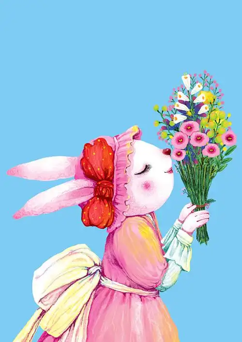 青春时尚唯美人物组图共3000幅闻花的兔子和女孩图片素材