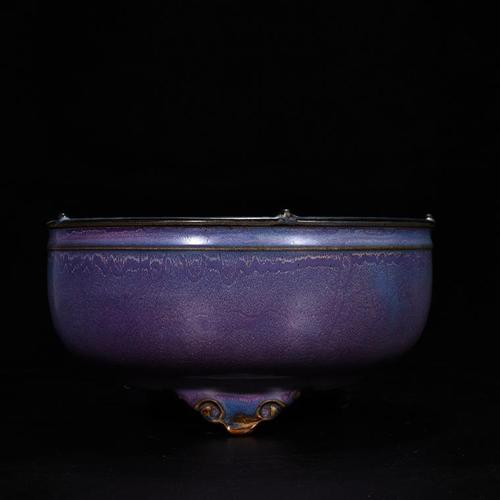 古董古玩收藏真品包老保真老瓷器 宋钧窑玫瑰紫三足洗