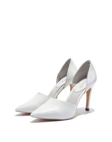 2016新品白色牛皮尖头中空细跟高跟时尚百搭单鞋