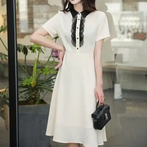 夏收腰显瘦温柔高端气质礼服纯色衬衫裙歌芝女士连衣裙2021新款