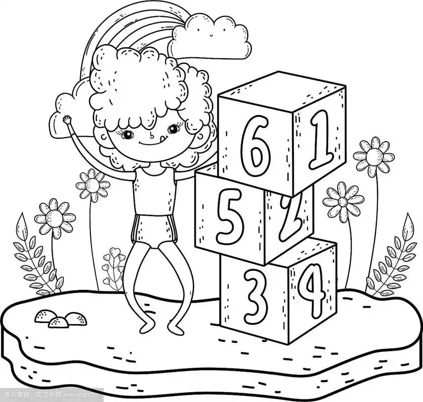 小女孩在玩积木数字