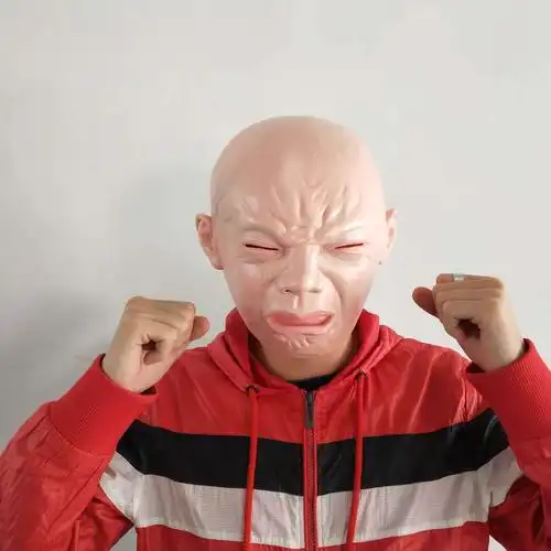 婴儿哭娃面具哭泣宝贝头套化妆服饰道具乳胶哭小孩面具厂家直销