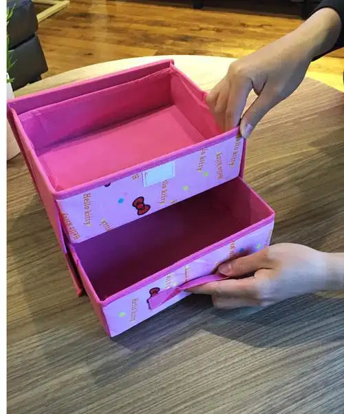 hellokitty小物桌面化妆品首饰收纳盒卡通可爱双层抽屉学生整理盒