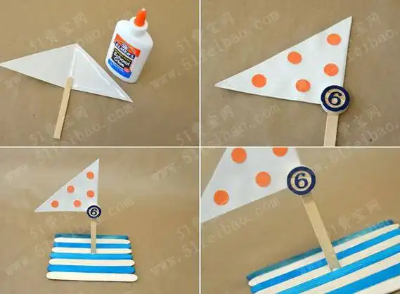 冰棍棒diy木筏小帆船制作图解过程