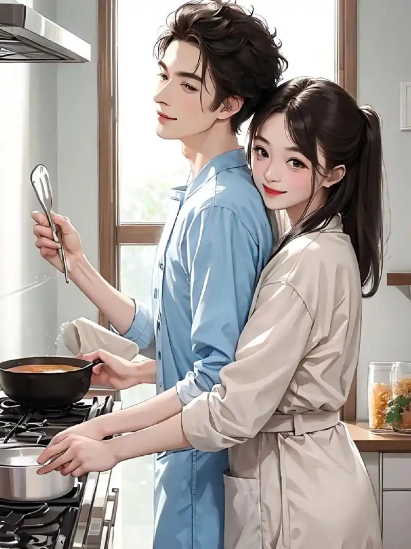 原创情侣插画7815周末就要一起做饭呀 温馨时刻,甜甜的恋爱,情侣