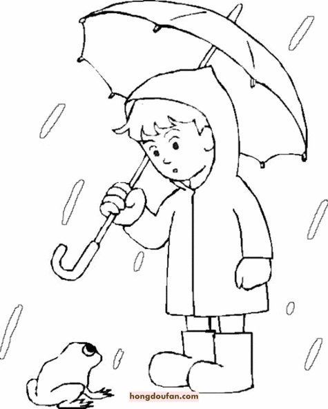 雨中小孩简笔画