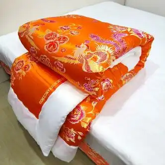 结婚被子喜被龙凤百子被老式包边手工棉传统复古婚庆丝绸锦缎中式