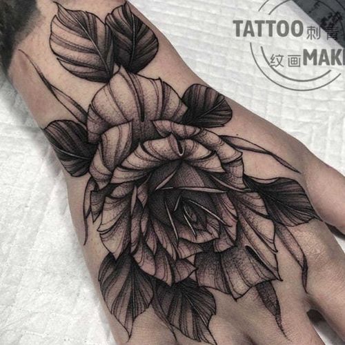 淘菲象草本纹身贴草本果汁玫瑰花手背写实暗纹身贴 欧美风防水女男潮