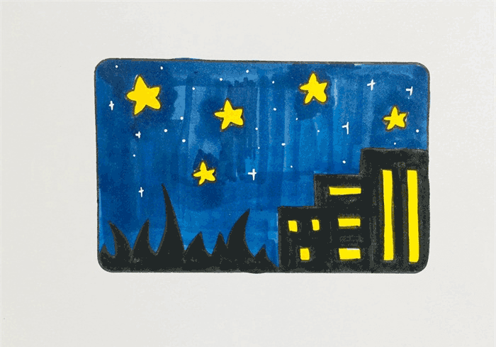 夜空房子简笔画幼儿